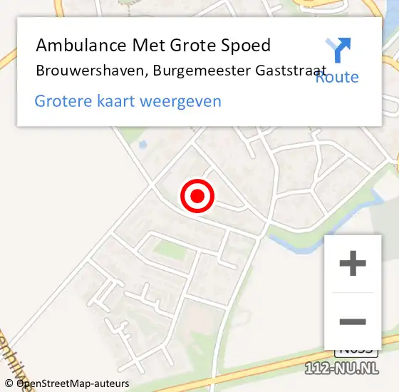 Locatie op kaart van de 112 melding: Ambulance Met Grote Spoed Naar Brouwershaven, Burgemeester Gaststraat op 29 november 2015 22:26