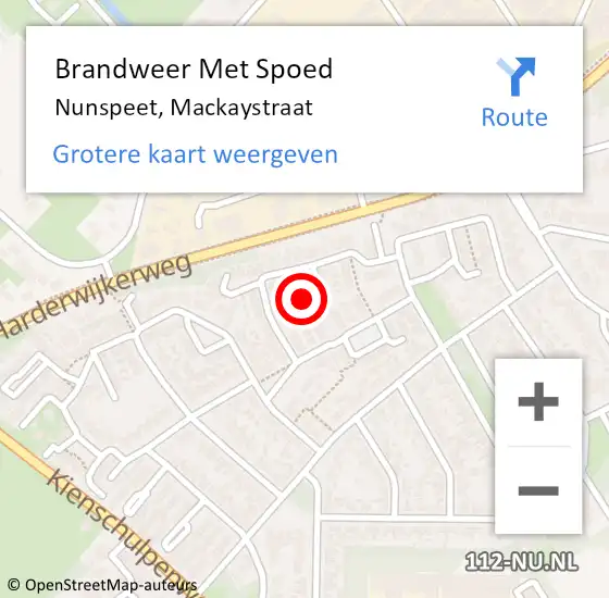 Locatie op kaart van de 112 melding: Brandweer Met Spoed Naar Nunspeet, Mackaystraat op 29 november 2015 22:33