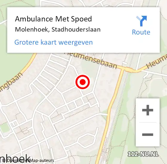Locatie op kaart van de 112 melding: Ambulance Met Spoed Naar Molenhoek, Stadhouderslaan op 29 november 2015 23:47