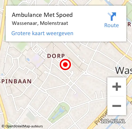 Locatie op kaart van de 112 melding: Ambulance Met Spoed Naar Wassenaar, Molenstraat op 30 november 2015 00:38