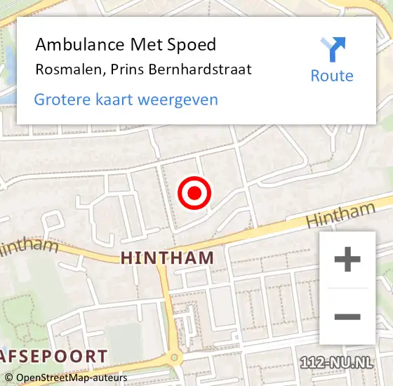 Locatie op kaart van de 112 melding: Ambulance Met Spoed Naar Rosmalen, Prins Bernhardstraat op 30 november 2015 03:09