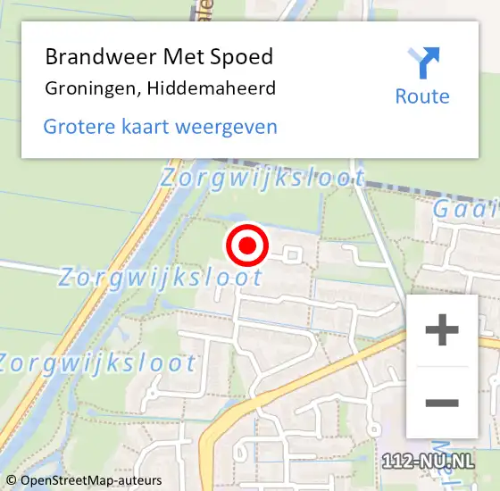 Locatie op kaart van de 112 melding: Brandweer Met Spoed Naar Groningen, Hiddemaheerd op 30 november 2015 04:51