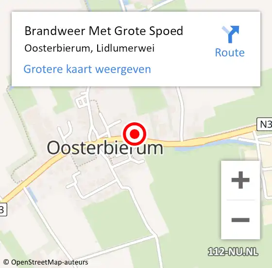 Locatie op kaart van de 112 melding: Brandweer Met Grote Spoed Naar Oosterbierum, Lidlumerwei op 30 november 2015 06:26