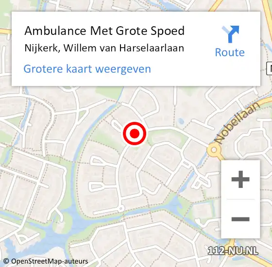 Locatie op kaart van de 112 melding: Ambulance Met Grote Spoed Naar Nijkerk, Willem van Harselaarlaan op 30 november 2015 07:36