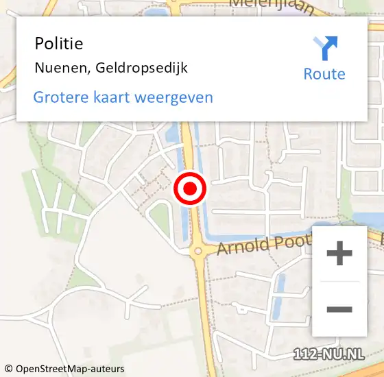 Locatie op kaart van de 112 melding: Politie Nuenen, Geldropsedijk op 30 november 2015 07:49