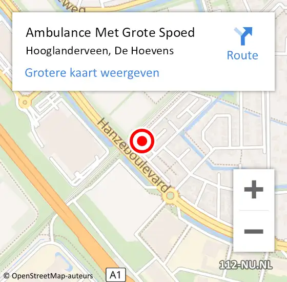 Locatie op kaart van de 112 melding: Ambulance Met Grote Spoed Naar Hooglanderveen, De Hoevens op 30 november 2015 08:08