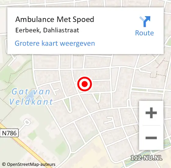 Locatie op kaart van de 112 melding: Ambulance Met Spoed Naar Eerbeek, Dahliastraat op 30 november 2015 09:10