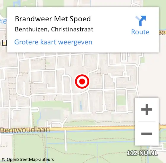 Locatie op kaart van de 112 melding: Brandweer Met Spoed Naar Benthuizen, Christinastraat op 30 november 2015 09:33