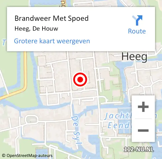 Locatie op kaart van de 112 melding: Brandweer Met Spoed Naar Heeg, De Houw op 30 november 2015 10:17