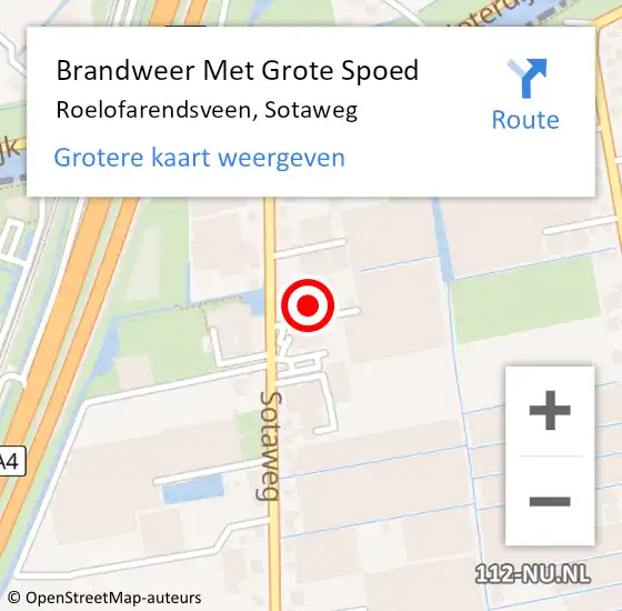 Locatie op kaart van de 112 melding: Brandweer Met Grote Spoed Naar Roelofarendsveen, Sotaweg op 30 november 2015 10:52