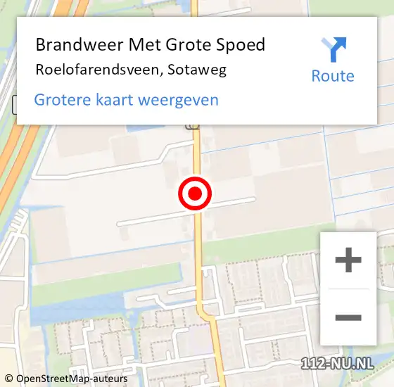 Locatie op kaart van de 112 melding: Brandweer Met Grote Spoed Naar Roelofarendsveen, Sotaweg op 30 november 2015 12:23