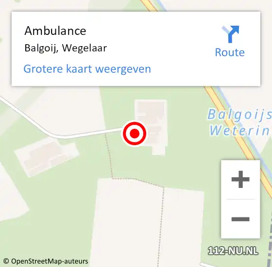 Locatie op kaart van de 112 melding: Ambulance Balgoij, Wegelaar op 30 november 2015 13:57
