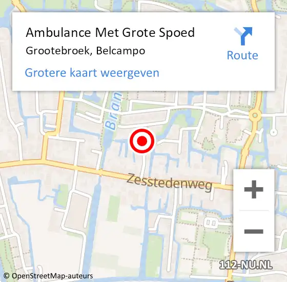 Locatie op kaart van de 112 melding: Ambulance Met Grote Spoed Naar Grootebroek, Belcampo op 30 november 2015 14:45