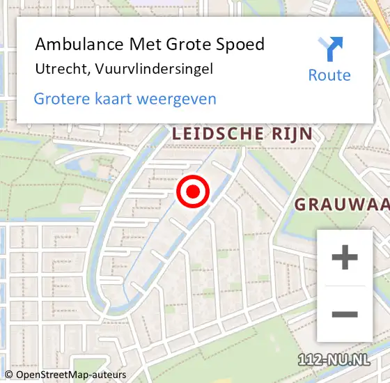 Locatie op kaart van de 112 melding: Ambulance Met Grote Spoed Naar Utrecht, Vuurvlindersingel op 30 november 2015 14:56