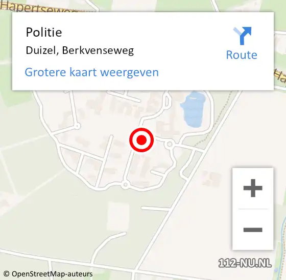 Locatie op kaart van de 112 melding: Politie Duizel, Berkvenseweg op 30 november 2015 15:18