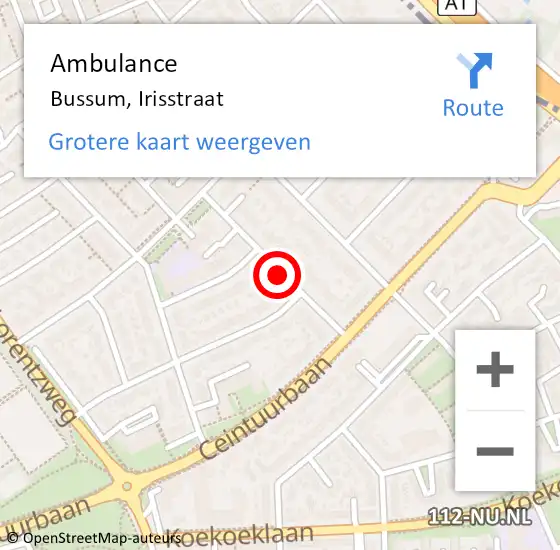 Locatie op kaart van de 112 melding: Ambulance Bussum, Irisstraat op 28 november 2013 15:10