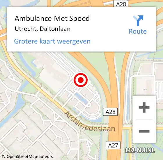 Locatie op kaart van de 112 melding: Ambulance Met Spoed Naar Utrecht, Daltonlaan op 30 november 2015 17:41