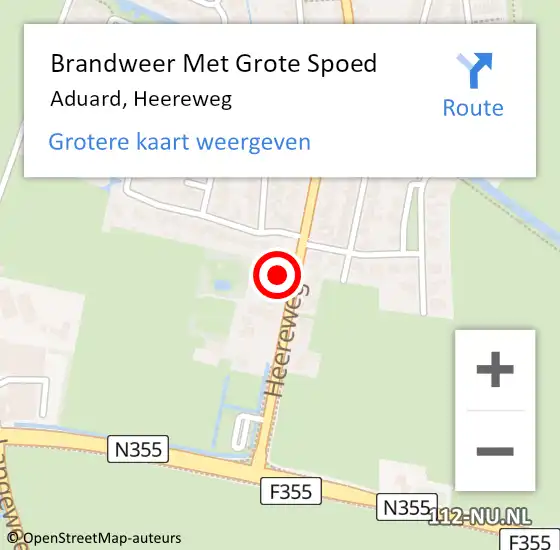 Locatie op kaart van de 112 melding: Brandweer Met Grote Spoed Naar Aduard, Heereweg op 30 november 2015 18:01