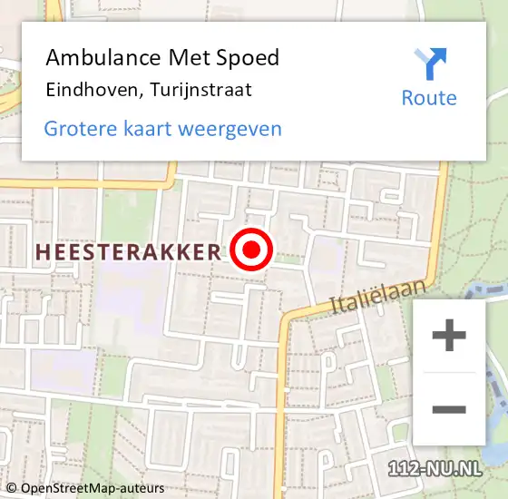 Locatie op kaart van de 112 melding: Ambulance Met Spoed Naar Eindhoven, Turijnstraat op 30 november 2015 18:17