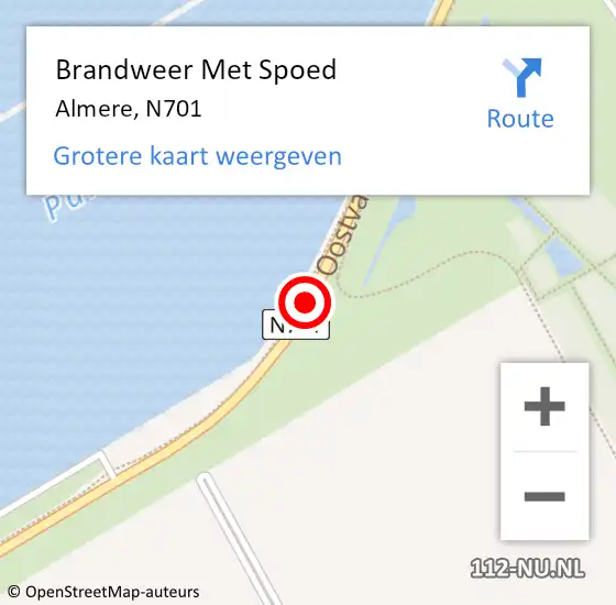 Locatie op kaart van de 112 melding: Brandweer Met Spoed Naar Almere, N701 op 30 november 2015 18:59