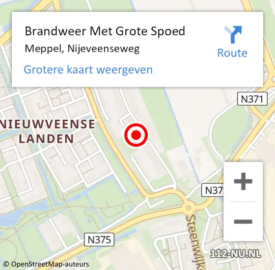 Locatie op kaart van de 112 melding: Brandweer Met Grote Spoed Naar Meppel, Nijeveenseweg op 30 november 2015 21:09