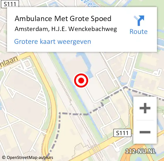 Locatie op kaart van de 112 melding: Ambulance Met Grote Spoed Naar Amsterdam, H.J.E. Wenckebachweg op 30 november 2015 21:55