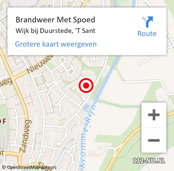 Locatie op kaart van de 112 melding: Brandweer Met Spoed Naar Wijk bij Duurstede, 'T Sant op 30 november 2015 22:06