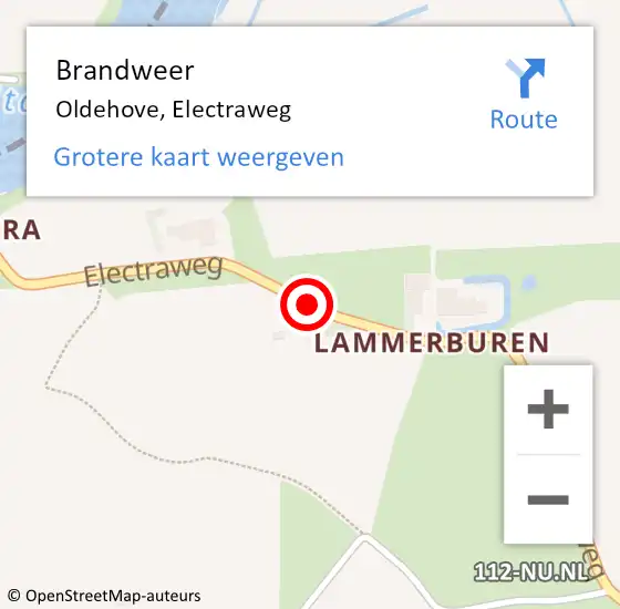 Locatie op kaart van de 112 melding: Brandweer Oldehove, Electraweg op 30 november 2015 22:18
