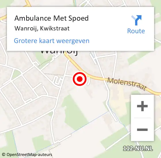 Locatie op kaart van de 112 melding: Ambulance Met Spoed Naar Wanroij, Kwikstraat op 30 november 2015 23:14