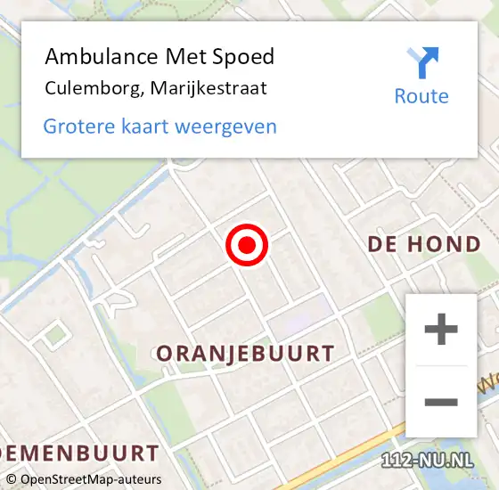 Locatie op kaart van de 112 melding: Ambulance Met Spoed Naar Culemborg, Marijkestraat op 30 november 2015 23:17