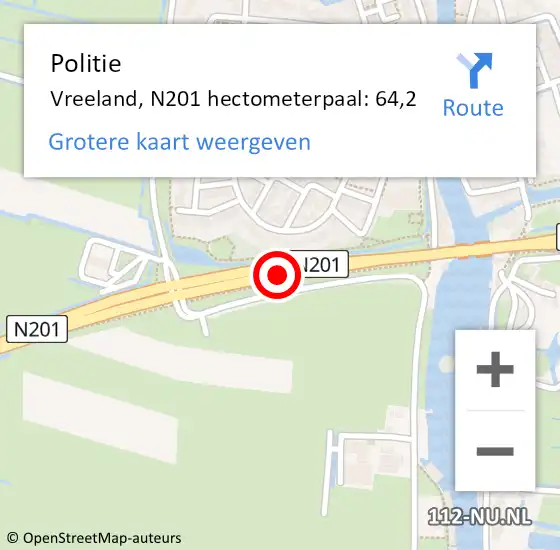 Locatie op kaart van de 112 melding: Politie Vreeland, N201 hectometerpaal: 64,2 op 28 november 2013 15:44