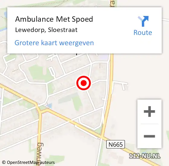 Locatie op kaart van de 112 melding: Ambulance Met Spoed Naar Lewedorp, Sloestraat op 1 december 2015 00:38