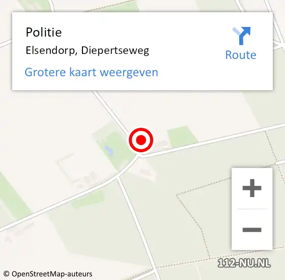 Locatie op kaart van de 112 melding: Politie Elsendorp, Diepertseweg op 1 december 2015 07:28