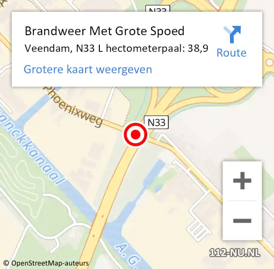 Locatie op kaart van de 112 melding: Brandweer Met Grote Spoed Naar Veendam, N33 L hectometerpaal: 38,9 op 1 december 2015 07:48