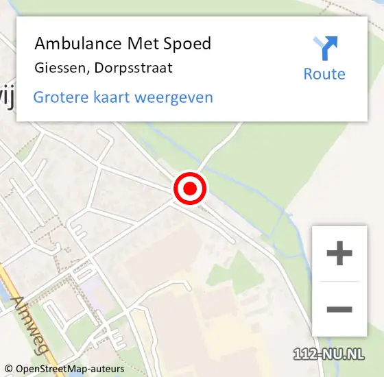 Locatie op kaart van de 112 melding: Ambulance Met Spoed Naar Giessen, Dorpsstraat op 1 december 2015 07:56