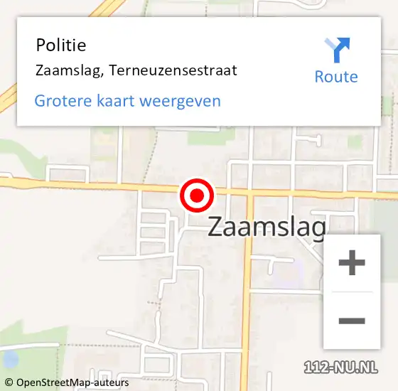 Locatie op kaart van de 112 melding: Politie Zaamslag, Terneuzensestraat op 1 december 2015 08:34