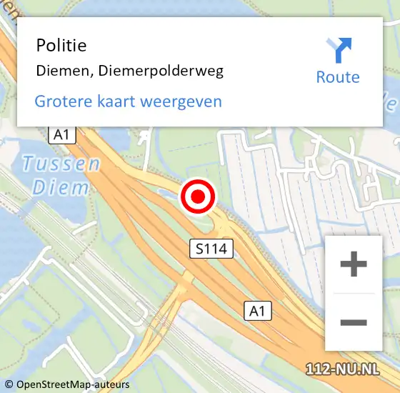 Locatie op kaart van de 112 melding: Politie Diemen, Diemerpolderweg op 1 december 2015 08:45