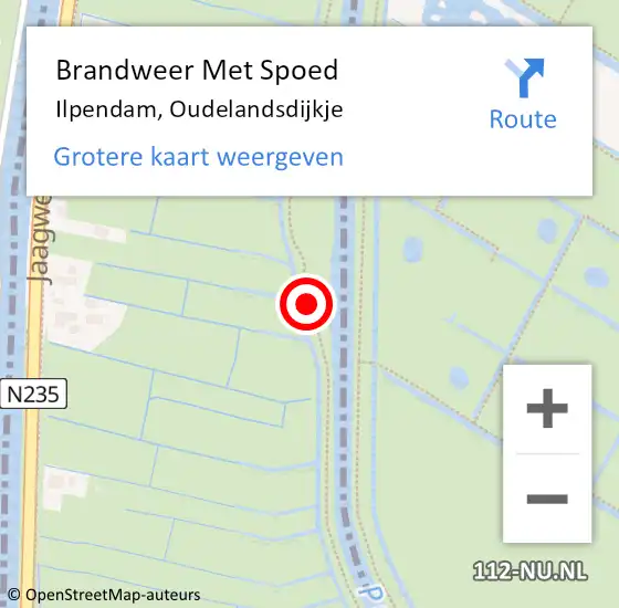 Locatie op kaart van de 112 melding: Brandweer Met Spoed Naar Ilpendam, Oudelandsdijkje op 1 december 2015 08:45