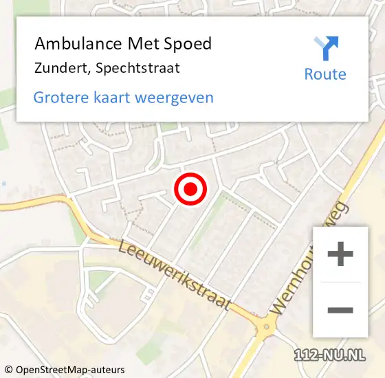 Locatie op kaart van de 112 melding: Ambulance Met Spoed Naar Zundert, Spechtstraat op 1 december 2015 09:50