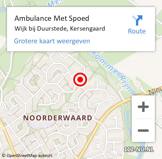 Locatie op kaart van de 112 melding: Ambulance Met Spoed Naar Wijk bij Duurstede, Kersengaard op 1 december 2015 13:05