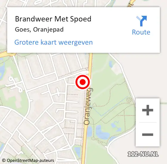 Locatie op kaart van de 112 melding: Brandweer Met Spoed Naar Goes, Oranjepad op 1 december 2015 13:16