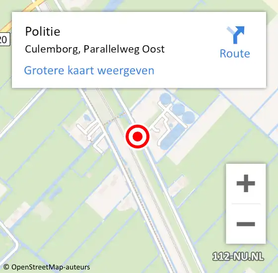 Locatie op kaart van de 112 melding: Politie Culemborg, Parallelweg Oost op 1 december 2015 13:55