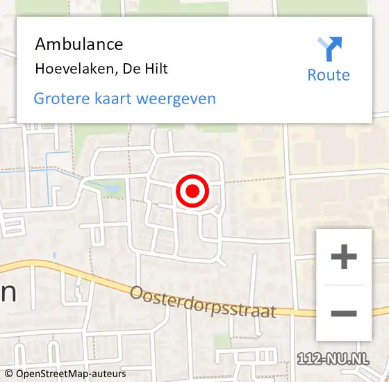 Locatie op kaart van de 112 melding: Ambulance Hoevelaken, De Hilt op 1 december 2015 14:03