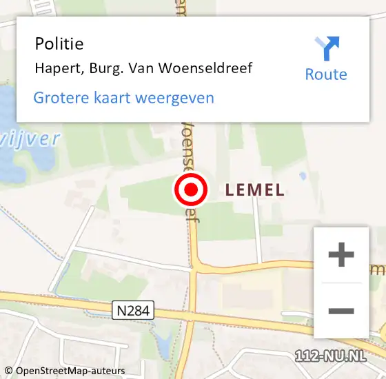 Locatie op kaart van de 112 melding: Politie Hapert, Burg. Van Woenseldreef op 1 december 2015 16:34