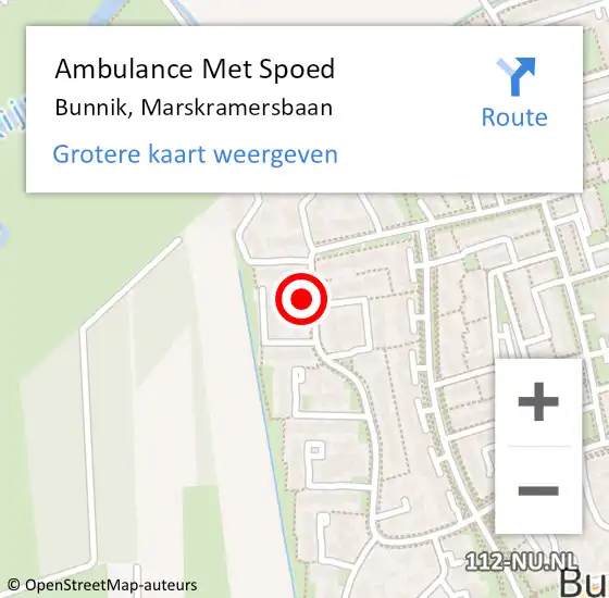 Locatie op kaart van de 112 melding: Ambulance Met Spoed Naar Bunnik, Marskramersbaan op 1 december 2015 20:29