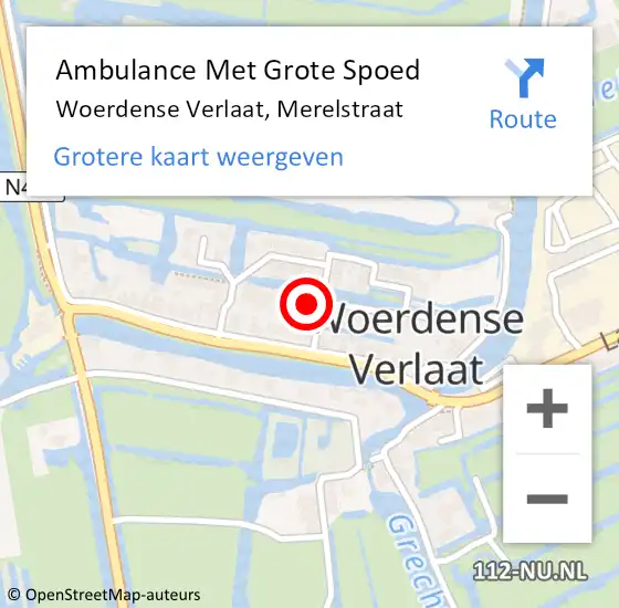 Locatie op kaart van de 112 melding: Ambulance Met Grote Spoed Naar Woerdense Verlaat, Merelstraat op 1 december 2015 22:13