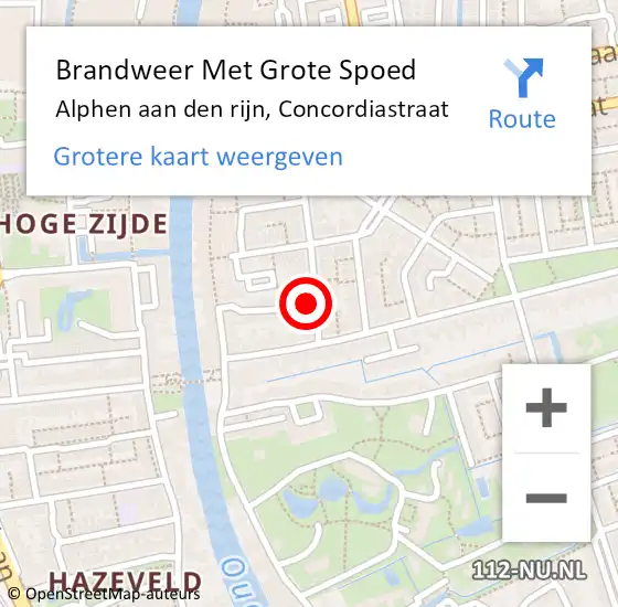 Locatie op kaart van de 112 melding: Brandweer Met Grote Spoed Naar Alphen aan den rijn, Concordiastraat op 2 december 2015 00:05