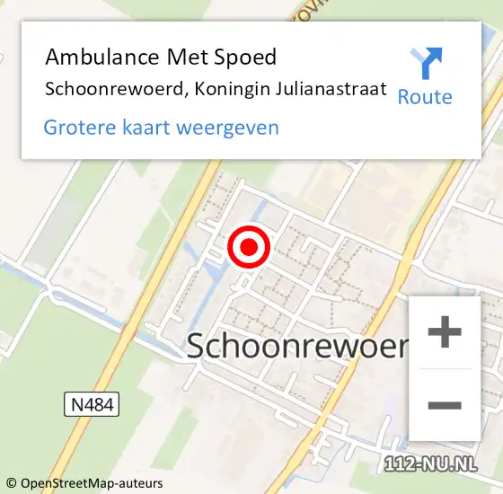 Locatie op kaart van de 112 melding: Ambulance Met Spoed Naar Schoonrewoerd, Koningin Julianastraat op 2 december 2015 00:35