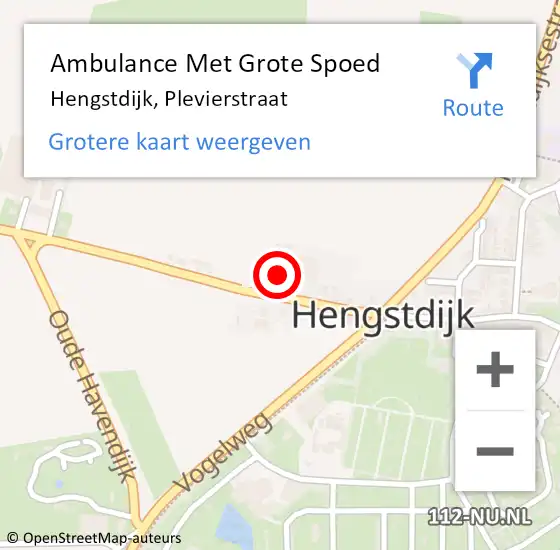 Locatie op kaart van de 112 melding: Ambulance Met Grote Spoed Naar Hengstdijk, Plevierstraat op 2 december 2015 01:06