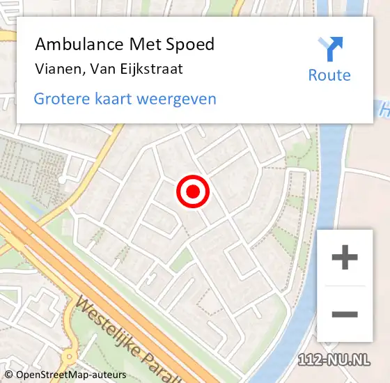 Locatie op kaart van de 112 melding: Ambulance Met Spoed Naar Vianen, Van Eijkstraat op 2 december 2015 04:24